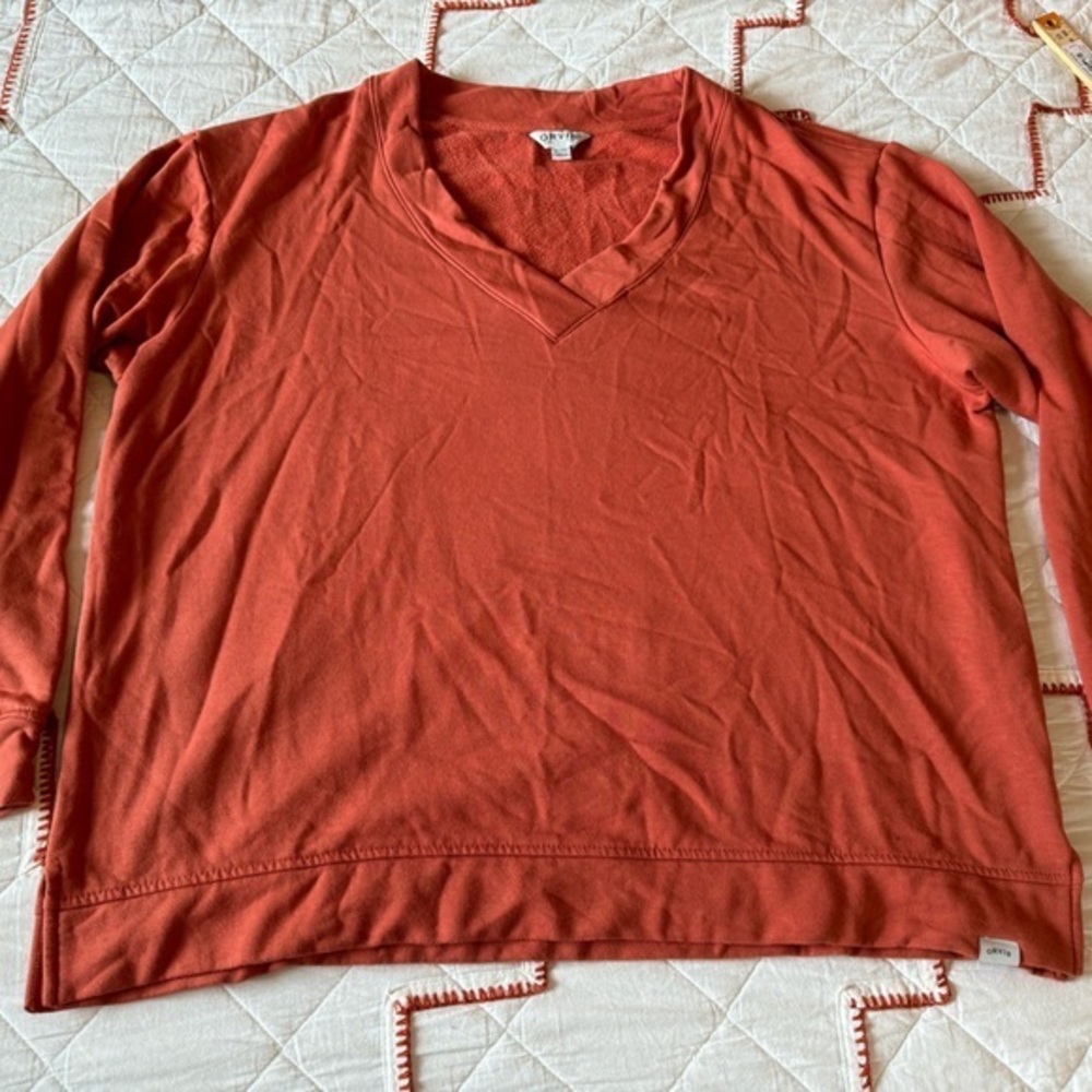 ORVIS Women's XL Pullover Sweatshirt Vneck  Burnt‎ Orange